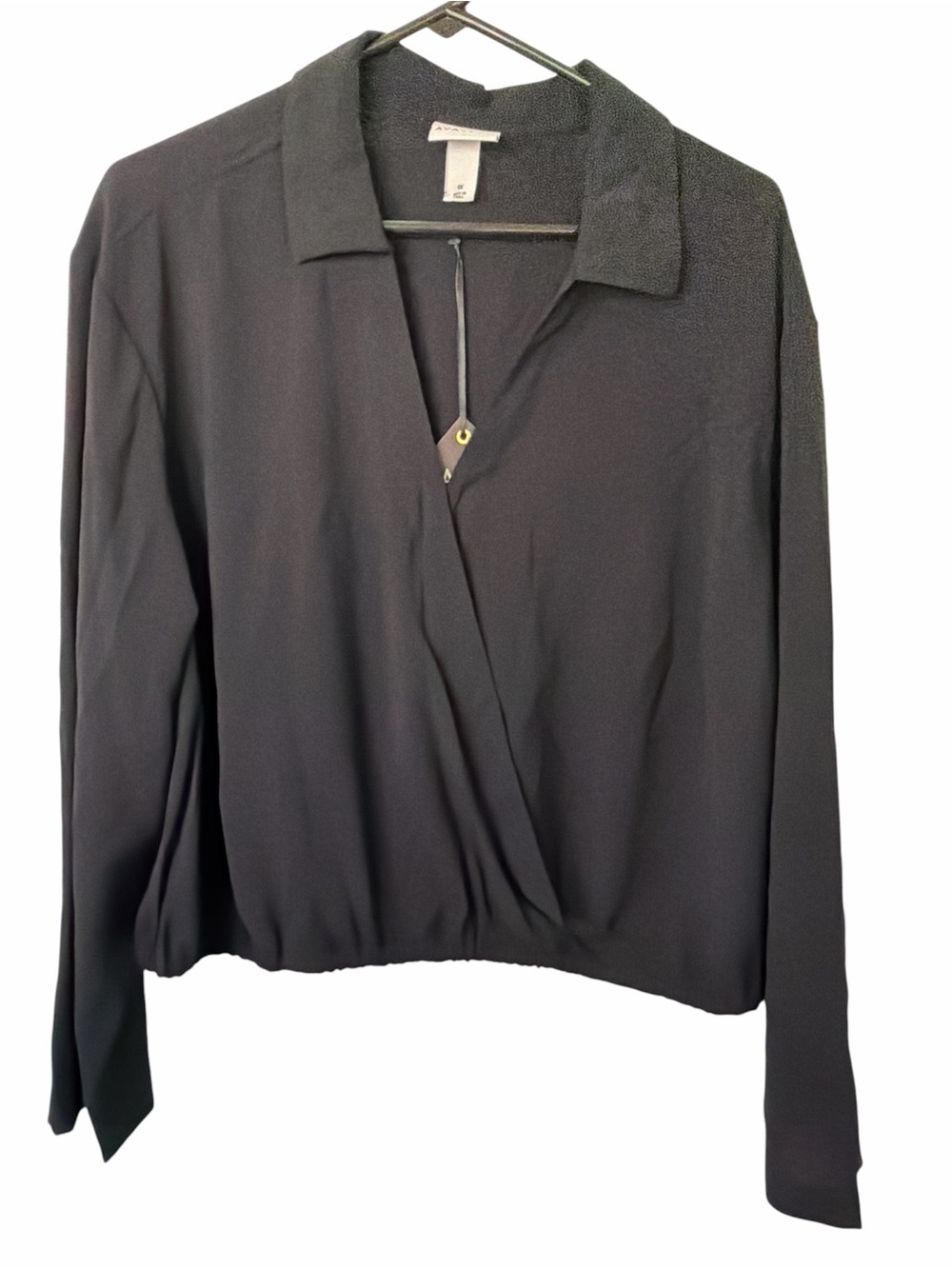 Ava & Viv Black Draped Wrap Collar Long Sleeve Blouse NWT